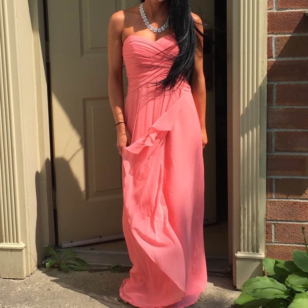 Coral strapless dress